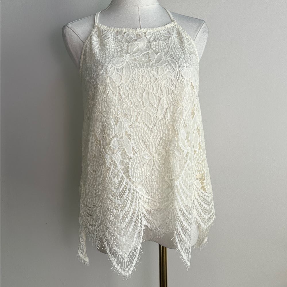 Off White Lace Spaghetti Strap Layering Tank Top Jrs 7/9 Coquette Fairy Feminine